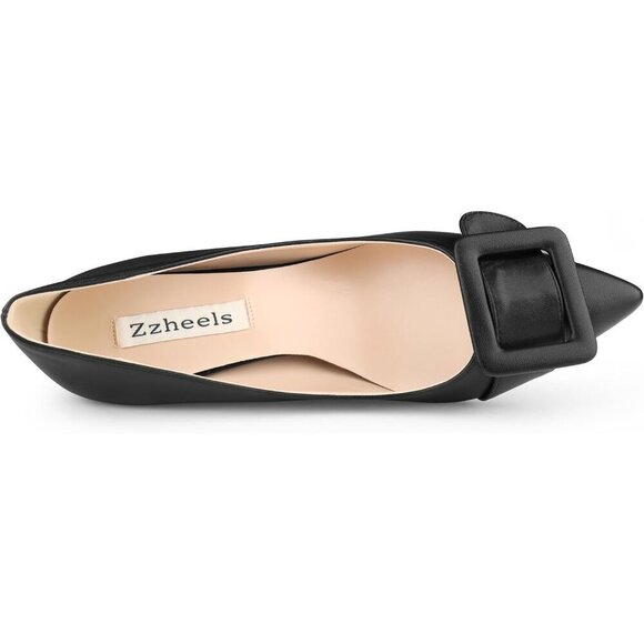 🆕Women's Black Kitten Heels Closed Pointy Toe Pumps Stiletto Heels Office Shoes - Picture 2 of 8